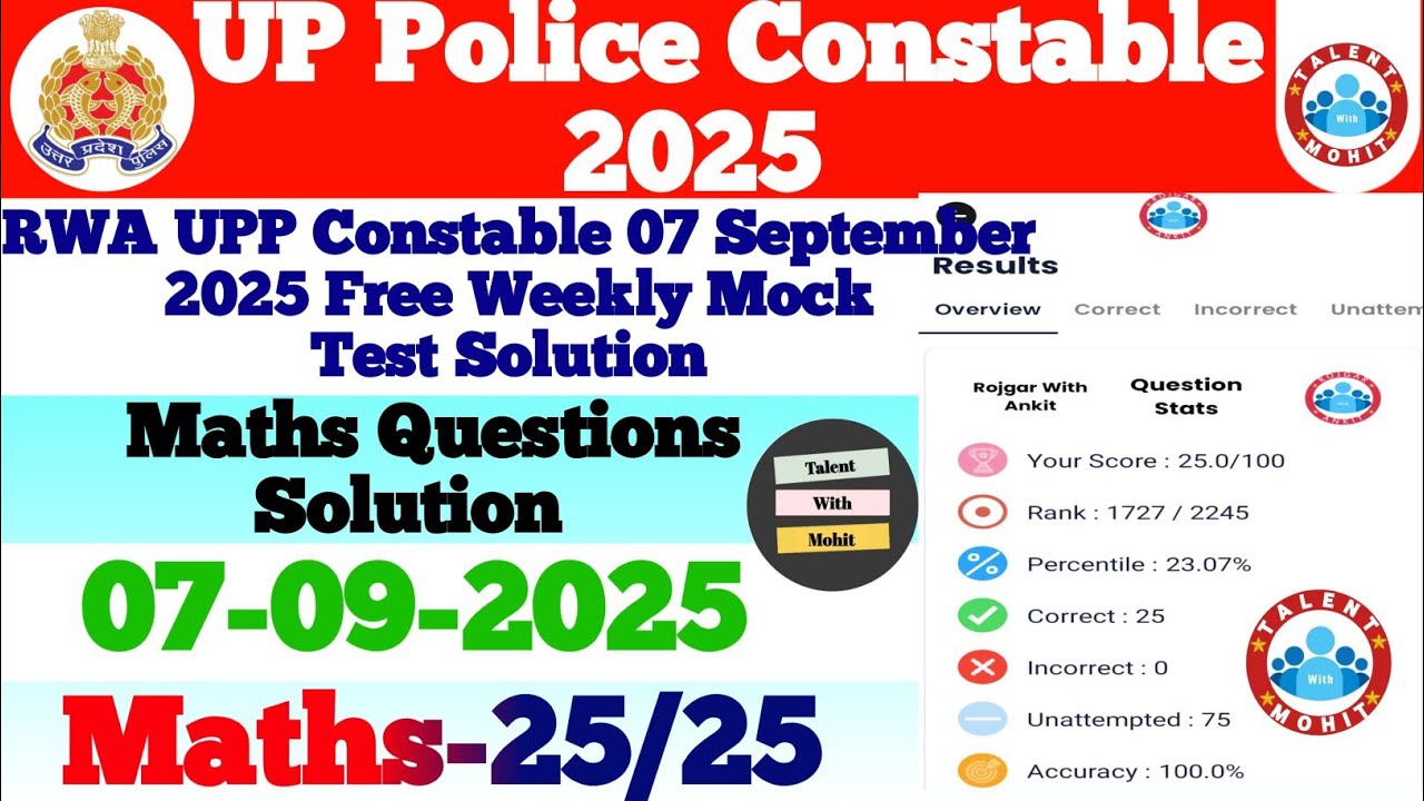 Rojgar With Ankit Up Police Constable 07 September 2025 Free Weekly Mock Test Solution✅