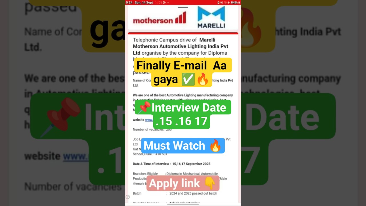 🔥Motherson Jobs 2025 |📌Chek E-mail 📩