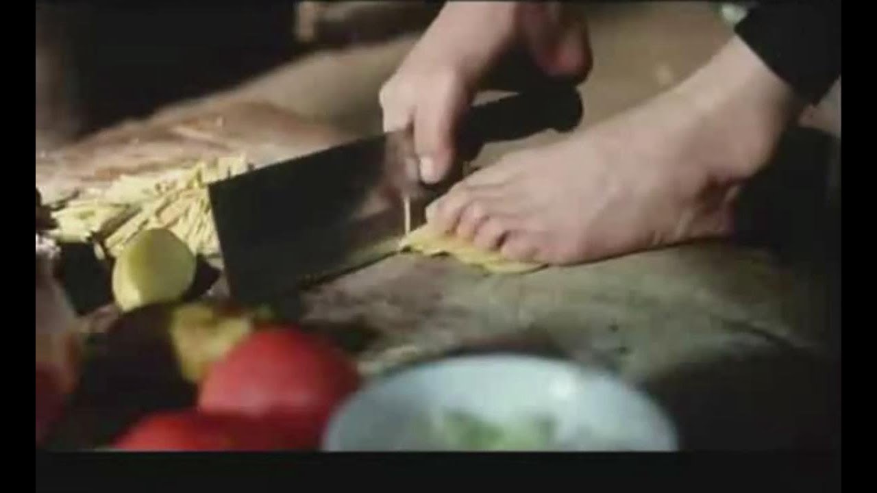 Cooking with feet and feeding her mom - YouTube