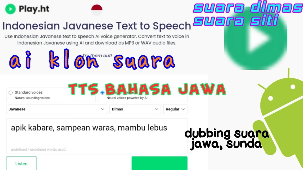 Text to speech bahasa Jawa | AI Klon Suara Play ht Indonesia