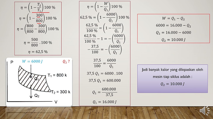 Pada grafik PV mesin Carnot W 6000j banyaknya kalor yang di lepaskan oleh mesin tiap siklus adalah
