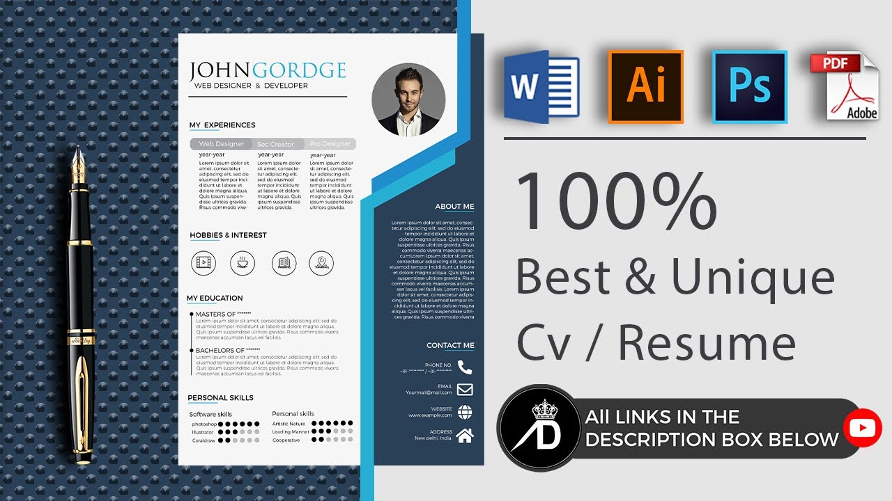 Elegent Cv/Resume Design in Adobe Photoshop[Speed Art]