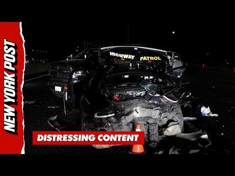 Wild Moment Tesla SLAMS Into Patrol Car, Seriously Injuring Two Officers