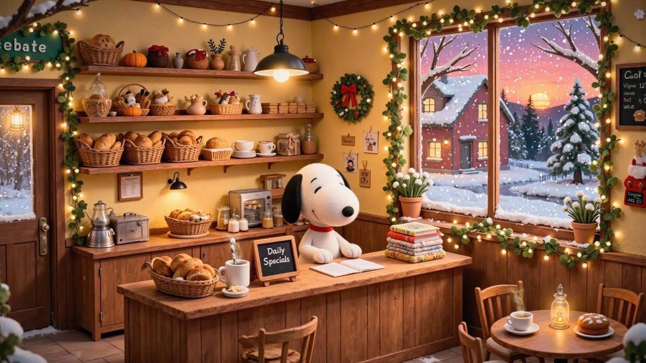 Warm Winter Café Ambience ☕ Snoopy Lofi for Focus, Work & Relaxing Evenings