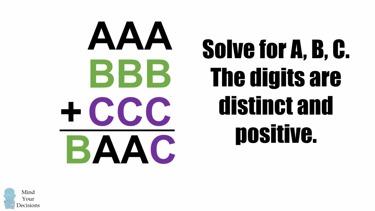 Puzzle From A Math Teacher - If AAA + BBB + CCC = BAAC, What Are A, B, C = ?