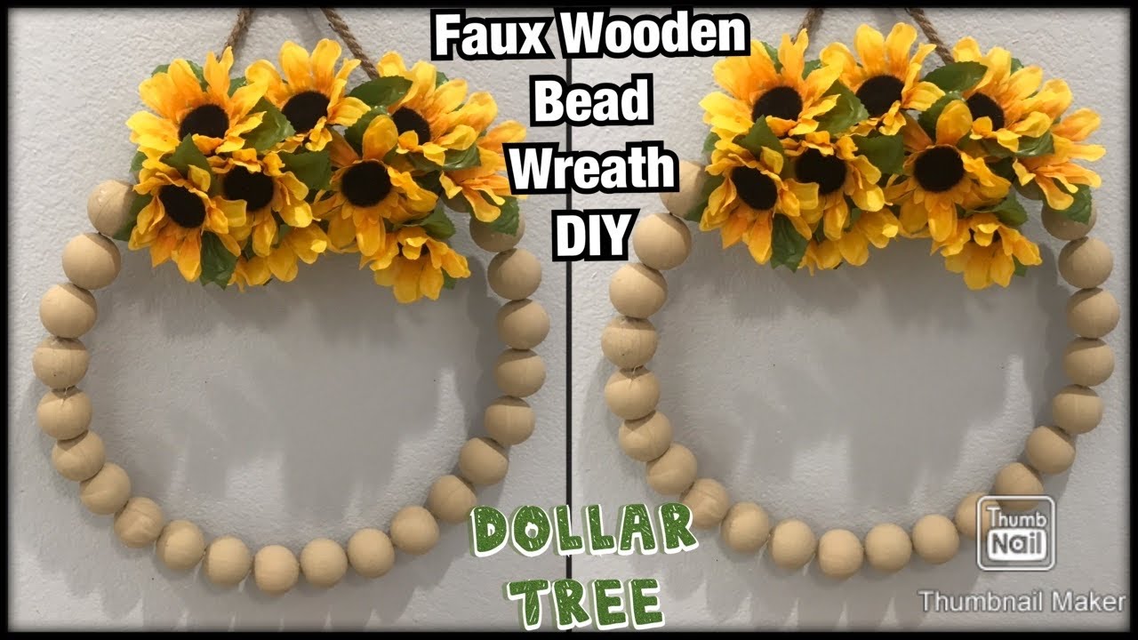 Dollar tree faux wooden beads ping pong wreath DIY / sunflower wreath ideas  / sunflower home decor - YouTube