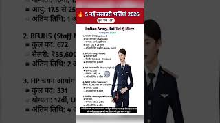 🔥 5 नई सरकारी भर्तियां | कुल पद: 1071 | Last Date Alert! | Indian Army, RailTel & More 📋 #shorts