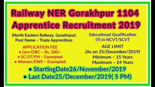 Railway NER Gorakhpur 1104  Apprentice Recruitment 2019