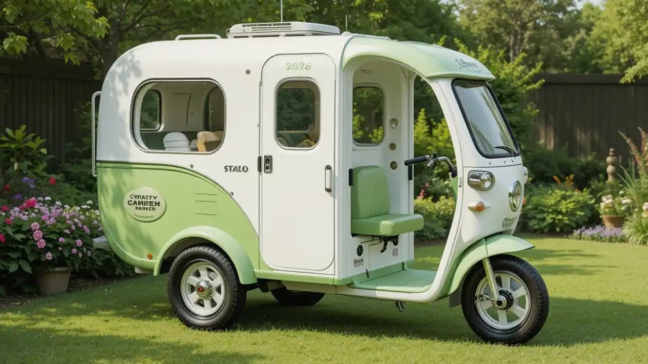 2026 Green Trio Camper Tricycle – The Future of Eco-Friendly Camping!