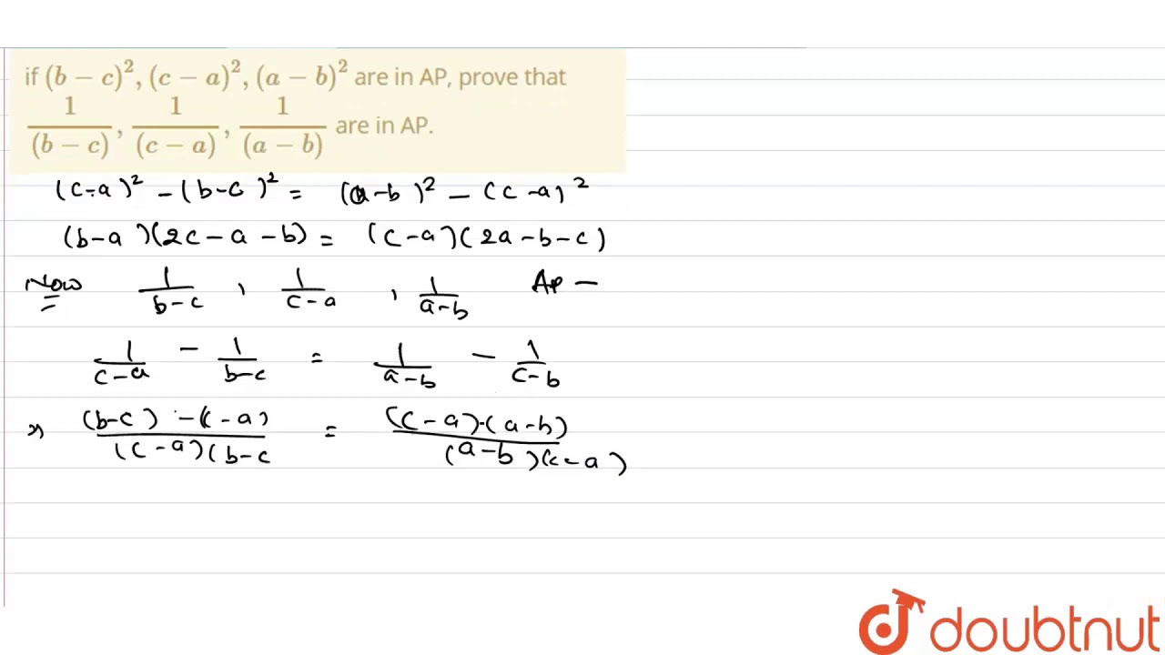 If B C 2 C A 2 A B 2 Are In Ap Prove That 1 B C 1 C A Youtube