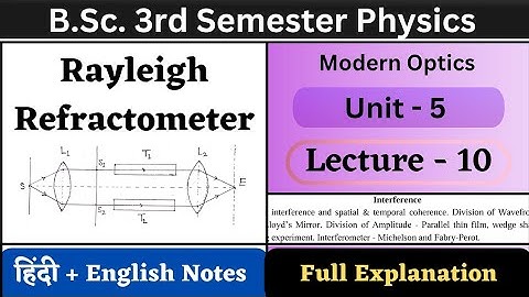 Rayleigh Refractometer | BSc 3rd Semester Physics | Unit-5 | L-10 | Modern Optics