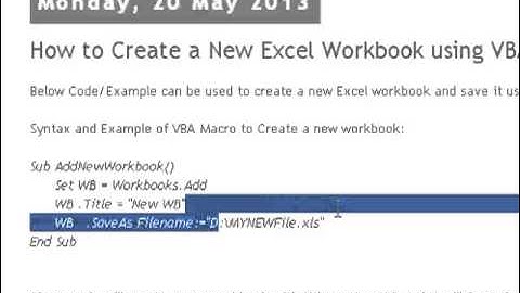 Create a New Excel Workbook using VBA Macro