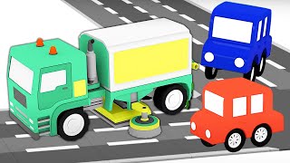Çizgi Film Arabalar 4 Küçük Araba Yol Süpürme Aracı Yapıyor. Eğitici Bebek Videoları