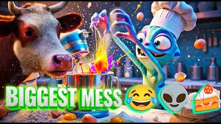 👽 ALIEN BAKES A CAKE! 😂 The biggest kitchen mess of all time #AlienBackt #KuchenBacken