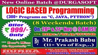 Famous LOGIC BASED Programming (8 Weekends Batch) Online Training @ DURGASOFT Profile