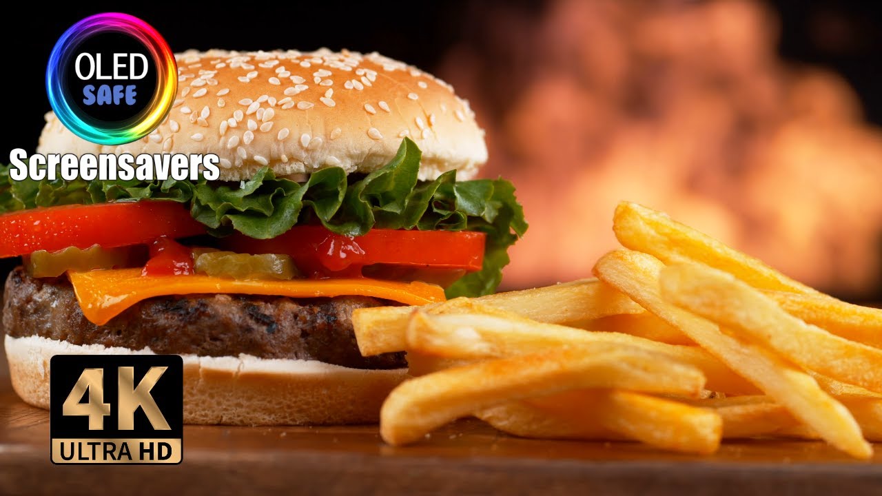 Cheeseburgers Fries Screensaver - 10 Hours- 4K - OLED Safe