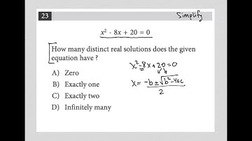 x^2 - 8x + 20 = 0.  How many distinct real solutions does the given equation have ?