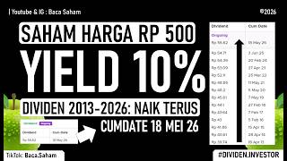Saham Harga Rp 500an, Dividen Yield 10% : Dividen Tahun 2013 - 2026 Naik Terus !!!!