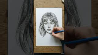 School Girl Face Drawing ✏️ Blue Pencil Timelapse (Top-Down Tutorial)