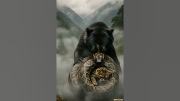 Bear Saves Kitten from Giant Snake 🐻🐍🐱 #animals #shorts #meow  #funny #cat #catandmouse