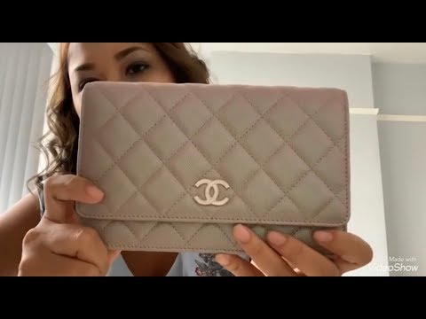 Chanel 19s iridescent beige caviar wallet on chain gold hardware