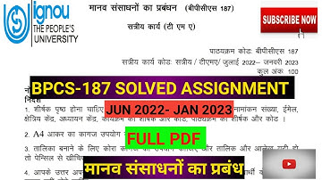 BPCS 187 Solved Assignment Jun 2022 - Jan 2023 || BPCS 187 solved assignment 2022-23 in hindi #ignou