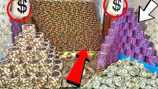 Can We Knock Down The World’s “Biggest” Poker Chip Tower!? HIGH LIMIT COIN PUSHER MEGA JACKPOT!