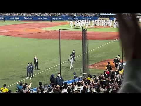 2022年セ・リーグクライマックスシリーズファイナルステージ第３戦　ヤクルト優勝　試合終了後の高津監督胴上げ、矢野監督退任挨拶