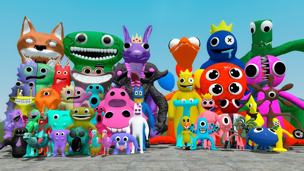 NEW GARTEN OF BANBAN 8 CHARACTERS VS ALL RAINBOW FRIENDS FAMILY in Garry's Mod!