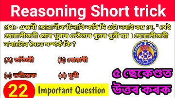 Assam Police Reasoning Question🔥| Previous Year Reasoning Question🔥| Important Reasoning Questions..