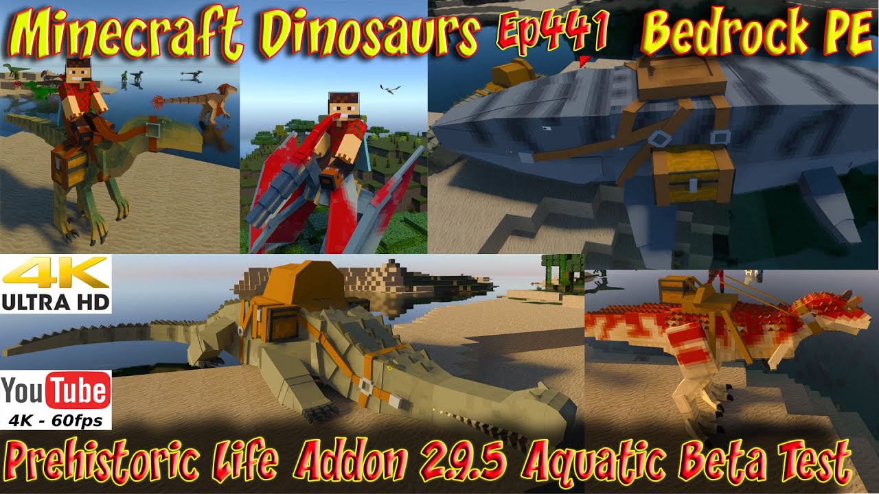 Prehistoric Life Addon 2.9.5 Aquatic Riding Taming 4K60FPS Minecraft Bedrock PE Dinosaurs Ep441