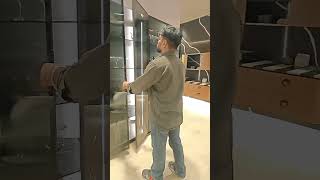 wardrobe glass shutter installation stainless Steel modular kitchen