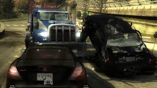NFS MW Police Car and I got SMASHED by a TRUCK