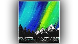 Acrylic painting too easy. Black Mountains and Mysterious Aurora 너무 쉬운 아크릴 페인팅. 검은 산맥과 신비한 오로라