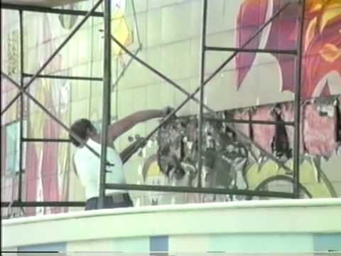 1986 Disneyland Tomorrowland Mary Blair mural tile removal