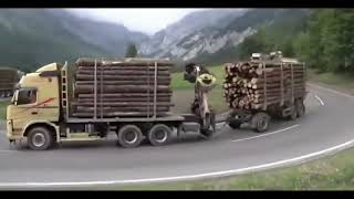 Big truck driving skills carrying Wood Logging in the forest, Biggest Operator Fast Logging Truck