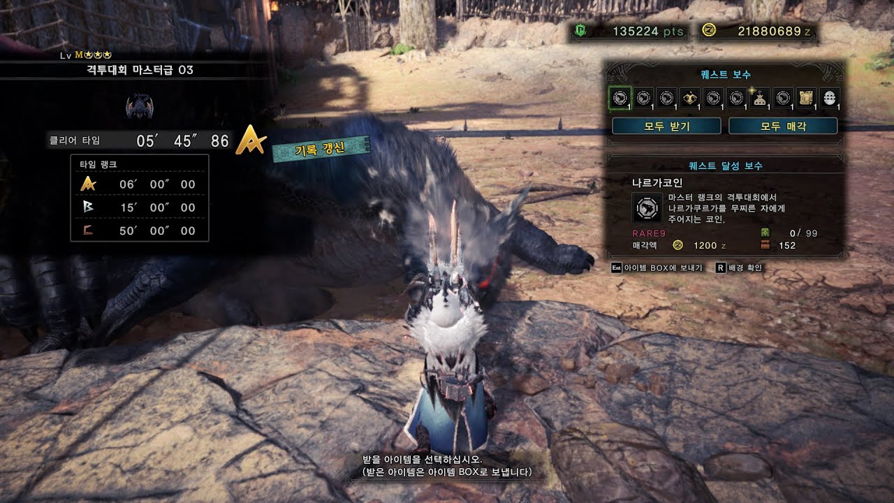 격투대회 나르가쿠르가 쌍검 솔플 A 성공 | 몬헌 인벤