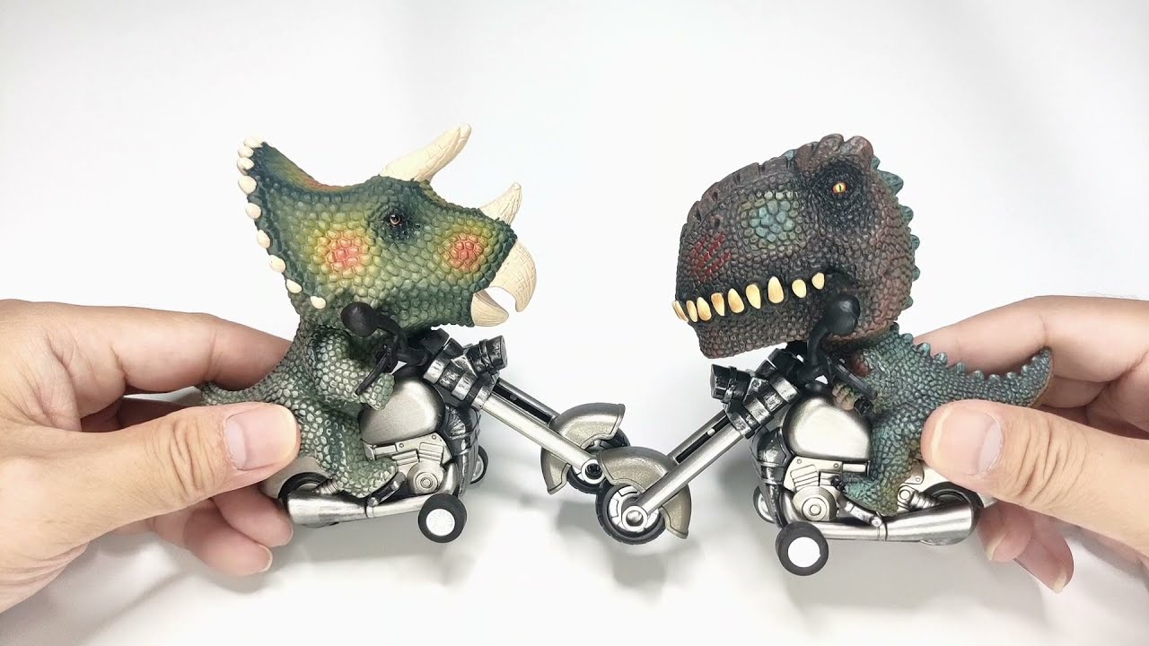 2 PCS Big Head Dinosaur Rider Pull Back Cars Motorcycle Toys. Review Part 1
