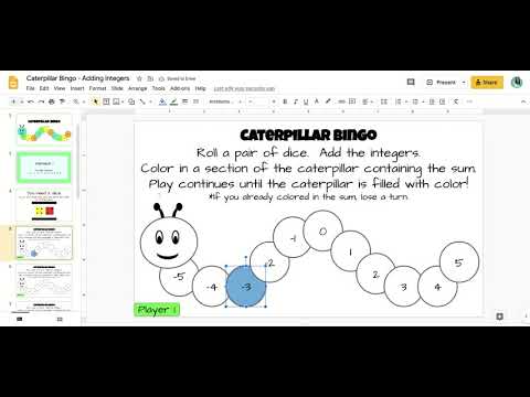 Caterpillar Bingo Directions - Adding Integers