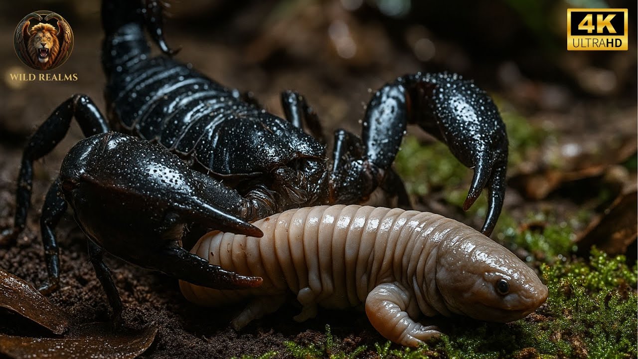 Clash in the Underworld: Emperor Scorpion vs. Caecilian — The Ultimate Micro Jungle Battle in 4K