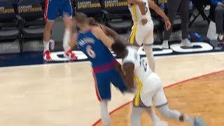 Porzingis SHOVED HARD by Draymond Green but makes a high-arching shot to draw AND-1! 😳