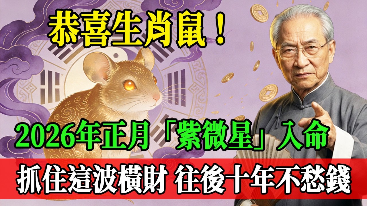 恭喜生肖鼠！2026年正月「紫微帝星」入命！抓住這波橫財，往後十年不愁錢！#南懷瑾  #國學 #易經 #開運 #招財#風水 #2026運勢#屬相 #生肖運勢#生肖命理