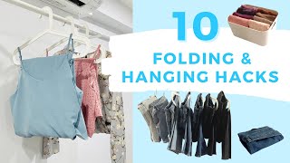 10 Lifechanging Folding & Hanging Hacks (FOLD CLOTHES FAST!)