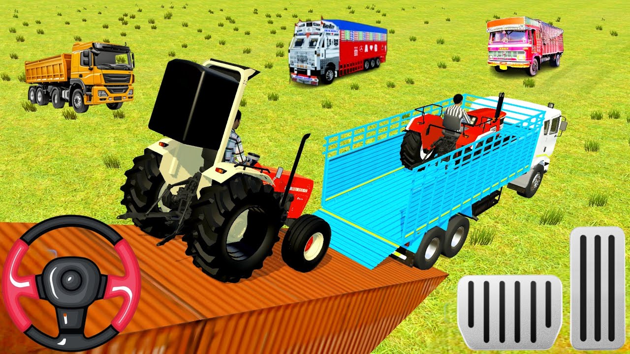 Dry JCB and unloading stone from dumper in game Indian simulator