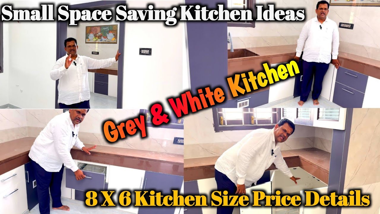 8 x 6 Low Budget Grey and white Color UPVC Modular Kitchen Price Details Tamil 