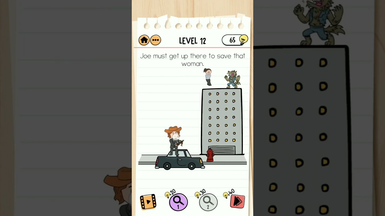 Brain Test 2 Monster Hunter Joe Level 12 Joe must get up there to save that  woman Answers and Solutions