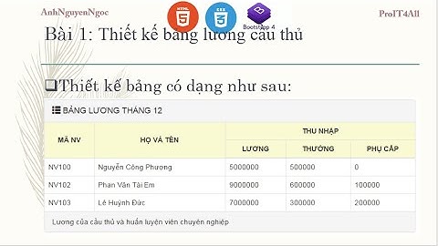 Lab 2.B1: Tạo danh sách bảng lương cầu thủ bằng Bootstrap 4