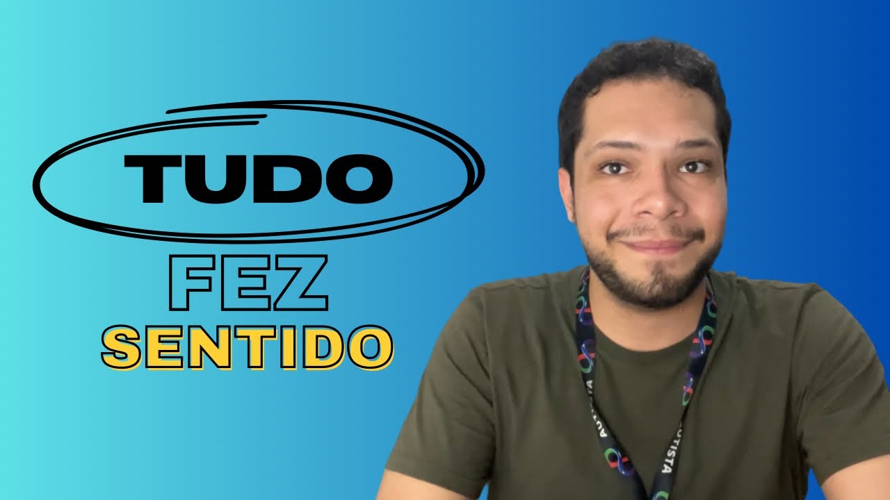 Homem sorrindo em frente a fundo azul em thumbnail de vídeo sobre autismo adulto e descoberta de diagnóstico. Texto na imagem diz “Tudo fez sentido”.