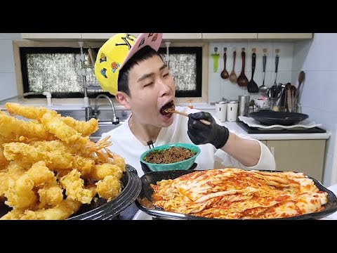 꽃돼지 산더미 새우튀김 배추김치 3분오뚜기 짜장밥 <strong>kim</strong> chi[korean <strong>food</strong>]mukbang Eating show 吃播
