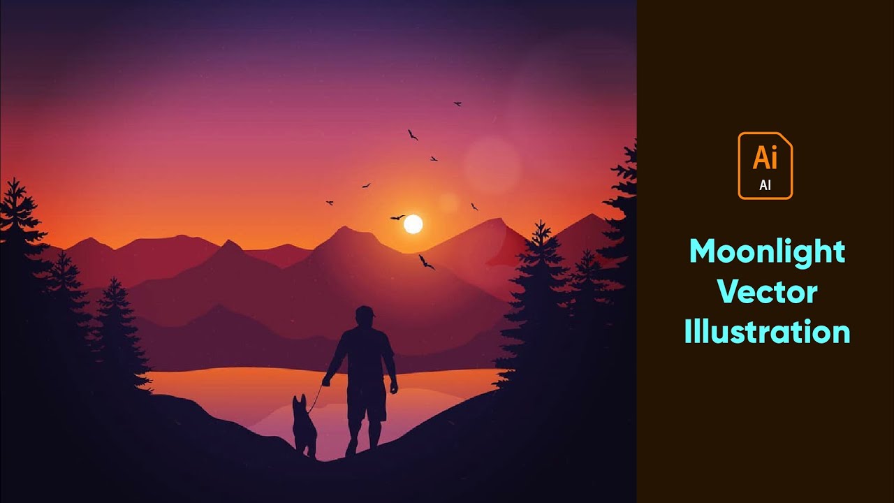 Mountain Moonlight Vector Illustration | Adobe Illustrator CC Quick